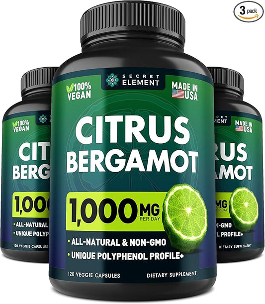 3 Pack Citrus Bergamot Extract 1000mg, Supplement for Heart, Immune System Support, and Healthy Aging - Pure 360 Vegan Capsules