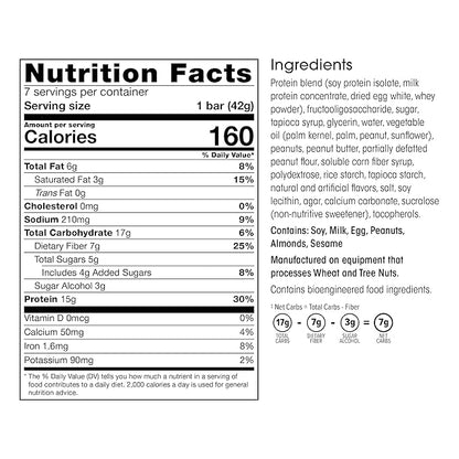 Wonderslim High Fiber Protein Bars, Fluffy Nutter | 15g Protein, 7g Fiber | Low Sugar, Low Carb | Healthy Indulgence | Satisfying, Supports Energy & On-the-Go Convenience, 7 Pack