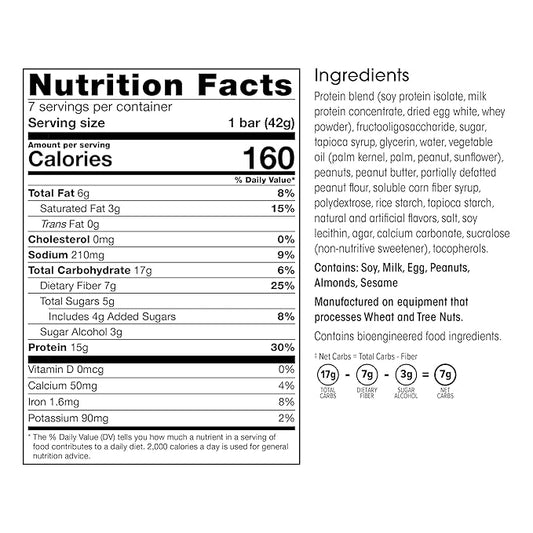 Wonderslim High Fiber Protein Bars, Fluffy Nutter | 15g Protein, 7g Fiber | Low Sugar, Low Carb | Healthy Indulgence | Satisfying, Supports Energy & On-the-Go Convenience, 7 Pack