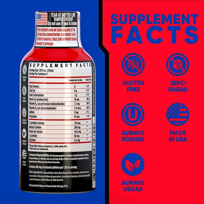 Vitamin Energy Immune+ Extra Strength Energy Shot Fruit Punch 12 Pack, 260mg Natural Caffeine, B-Vitamins, Citicoline, Green Tea, Immunity & Focus Support, Zero Sugar, Gluten-Free 1.93 fl oz