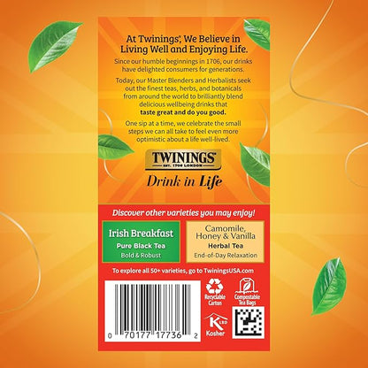 Twinings Extra Strong English Breakfast Black Tea Individually Wrapped Bags, 20 Count (Pack of 6), Robust, Caffeinated, Enjoy Hot or Iced, 120 Teabags