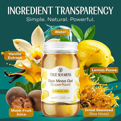 TrueSeaMoss Sea Moss Gel – Made in USA – Wildcrafted Seamoss, Fresh Fruits & Sea Vegetables – Lemon Pie, Pack of 2 (Labels May Vary)