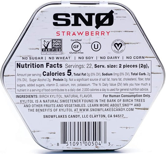 Strawberry KETO Xylitol Candy Chips (3-Pack) - SNØ 1.5oz Tin - Sugar-Free Candy With Only 2 Ingredients | Low Carbs, Diabetic-Friendly, Non-GMO, Vegan, GF & Kosher | Purest candy in the world