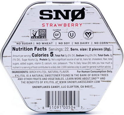 Strawberry Xylitol Candy Chips (6-Pack) - SNØ 1.5oz Tins - Handcrafted w/ONLY 2 Ingredients | Diabetic-friendly, Non-GMO, Vegan, Keto, GF & Kosher | Purest sugar-free candy in the world