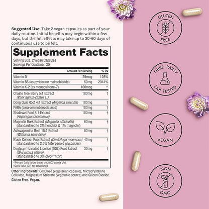 Winged Wellness Hot Momma Menopause Supplements for Women - Hormone-Free Menopause Relief Support for Hot Flashes & Night Sweats with Chaste Tree Berry, Multivitamins & More - 60 Vegan Capsules