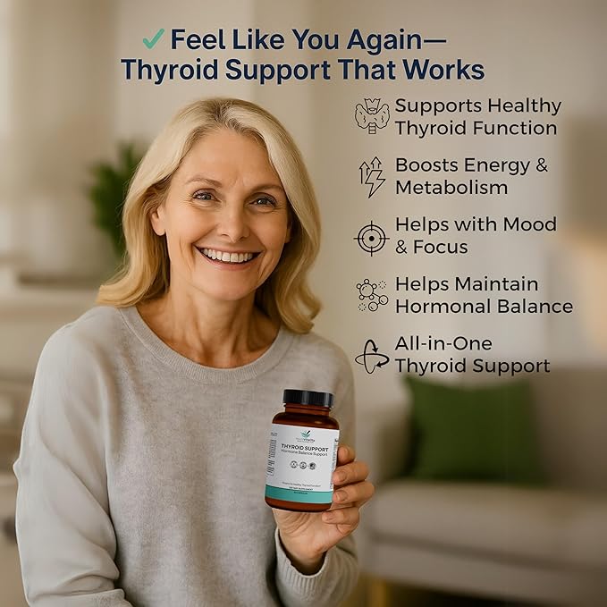 Thyroid Support Supplement – Iodine, Kelp, Ashwagandha, Selenium, Zinc – Supports Energy, Metabolism & Hormone Balance – L-Tyrosine, Schisandra, Bladderwrack – 60 Capsules