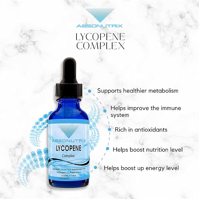 Absonutrix Lycopene Complex- 50 mg 4 Oz Bottle, 200 Highly Potent Servings, Pure Ingredients, Third-Party Tested, Quick Absorption, GMP-Certified, Non-GMO, Cruelty-Free Products, Made in USA
