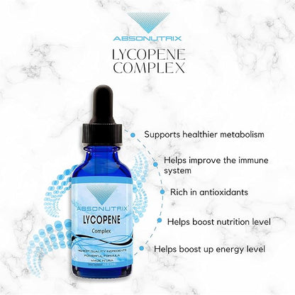 Absonutrix Lycopene Complex- 50 mg 4 Oz Bottle, 200 Highly Potent Servings, Pure Ingredients, Third-Party Tested, Quick Absorption, GMP-Certified, Non-GMO, Cruelty-Free Products, Made in USA