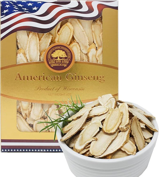 American Ginseng Slices from Wisconsin, DOL American Wisconsin Ginseng Slices Root for Tea, Energy for Men Women Mental Health Boosts Immunity, Gluten Free, Long Strip 1 Box of 4 Ounces