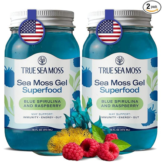 TrueSeaMoss Sea Moss Gel – Made in USA – Wildcrafted Seamoss, Fresh Fruits & Sea Vegetables – Blue Spirulina, Pack of 2 (Labels May Vary)
