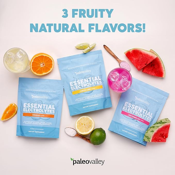 Paleovalley Essential Electrolytes Powder - Full Spectrum Watermelon Electrolyte Powder for Hydration, Energy and Muscle Recovery - No Sugar Added - 28 Servings