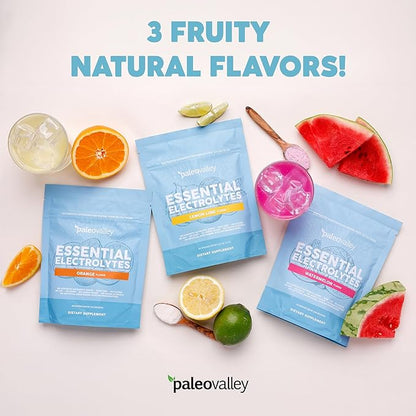 Paleovalley Essential Electrolytes Powder - Full Spectrum Watermelon Electrolyte Powder for Hydration, Energy and Muscle Recovery - No Sugar Added - 28 Servings