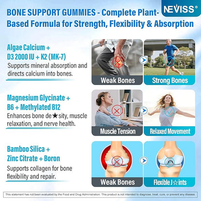 Sugar Free Calcium Gummies 1000 Mg Liposomal Liquid Form for High Absorption - Algae Calcium Supplements for Women, Men W/Vitamin D3 K2, Magnesium Glycinate, Zinc, Boron, Silica for Bone Health