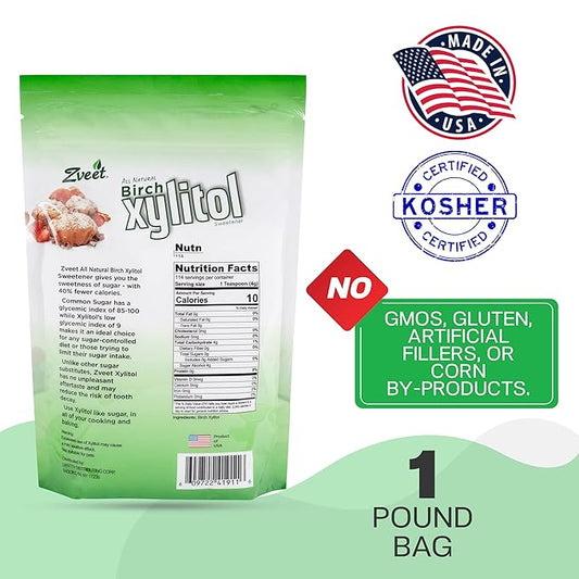 Zveet Birch Xylitol Sweetener | Keto Friendly, Non GMO Low Carb & Calorie Natural Sweetener Sugar Substitute | Kosher & Made in the USA | 1 Pound