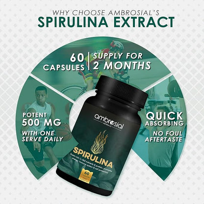 AMBROSIAL Spirulina Capsules 500 mg (Pack of 2-120 Capsules)