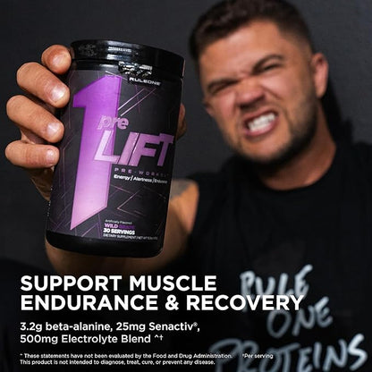 Rule 1 preLIFT Pre-Workout, 6g Citrulline, 3.2g Beta Alanine, 3 Caffeine Sources + 20 Others for Energy, Alertness, & Endurance (30 Servings, Snow Cone)