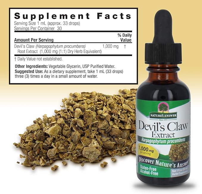 Nature's Answer Devil's Claw Root Alcohol Free Extract 1 Fluid Ounce | Supports Joint Function | Promotes Muscle and Bone Function