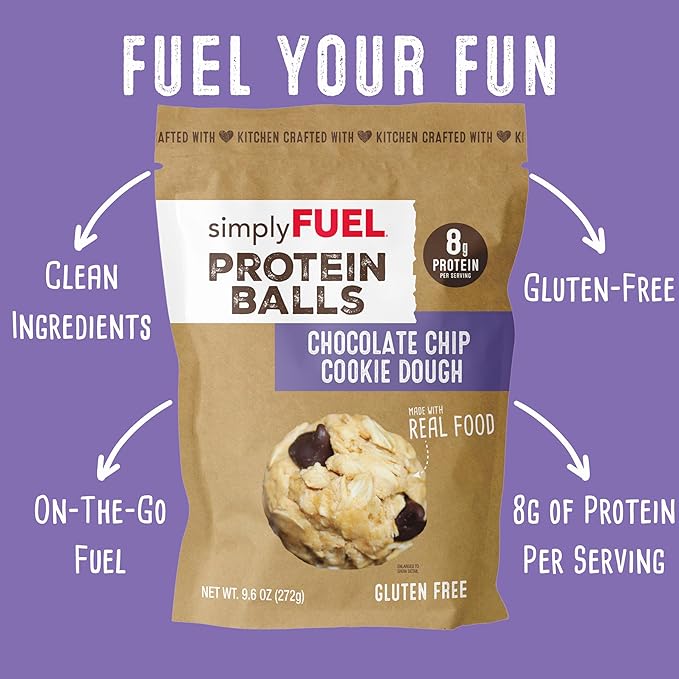 simplyFUEL Whole Food Protein Balls - Chocolate Chip Cookie Dough Snacks - 8g Protein Snack - Gluten Free Energy Balls