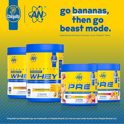 AN Essentials Pre-Workout Powder Supplement for Men & Women | Energy Mix with 200mg Caffeine, Beta Alanine, Citrulline, & Creatine | Chiquita Pineapple Strawberry | 30 Servings