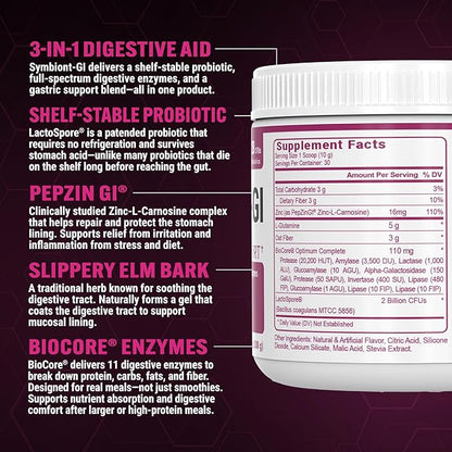 PEScience Complete-GI Gut Health Powder, Probiotics for Women and Men, Digestive Enzymes, Prebiotic Fiber, L Glutamine, Pepzin GI Zinc Carnosine, Raspberry Flavor, 30 Servings