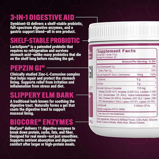 PEScience Complete-GI Gut Health Powder, Probiotics for Women and Men, Digestive Enzymes, Prebiotic Fiber, L Glutamine, Pepzin GI Zinc Carnosine, Unflavored, 30 Servings