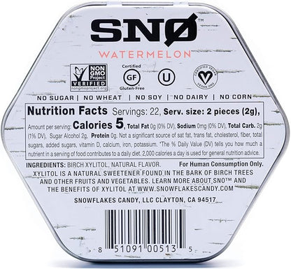 Watermelon KETO Xylitol Candy Chips - SNØ 1.5oz Tin - Sugar-Free Candy With Only 2 Ingredients | Low Carbs, Diabetic-Friendly, Non-GMO, Vegan, GF & Kosher | Purest candy in the world!