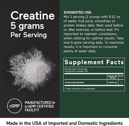 SMARTERNUTRITION Creatine Monohydrate Powder, 5000mg (5g) Per Serving - Creatine Powder for Women & Men, Unflavored, Pre-Workout & Post Workout Support for Muscle Mass & Hydration [180 Servings]