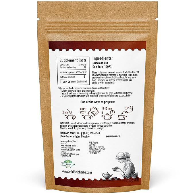 4 oz. Oak Bark Tea Tree Bark Herbs Сascara (Cortex Quercus) - 113g Herb Tea Corteza De Roble