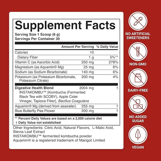 ACTIVATEDYOU Daily Digestive Tonic Kombucha - Support Healthy Digestion & Youthful, Long-Lasting Energy- Prebiotic Fiber, Probiotics, Postbiotics, Vitamin C, Berry Lemonade Flavor (30 Servings)