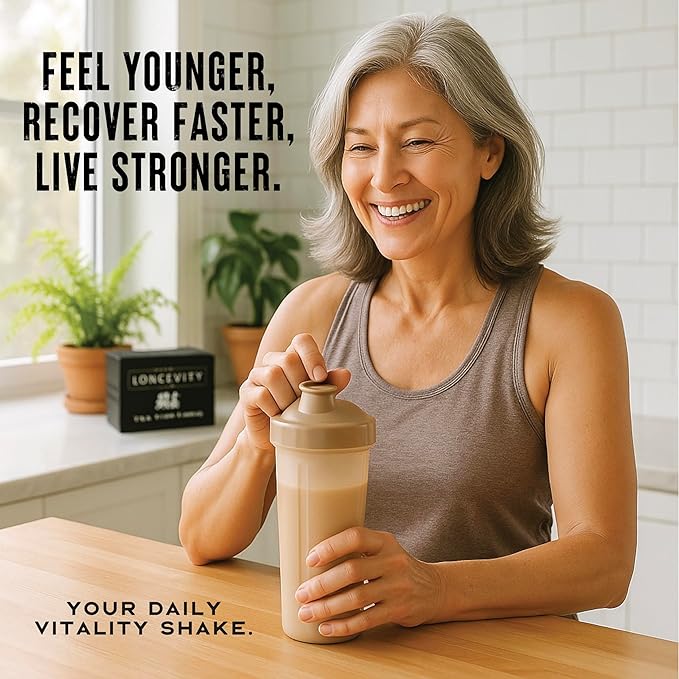 WILD SOCIETY Longevity Shake - Anti Aging Supplement - Protein Powder for Muscle Retention & Recovery, with Whey Isolate, Collagen & Creatine | Cacao Royale, 15 Servings