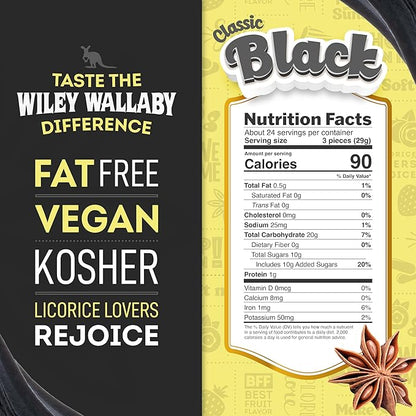 Wiley Wallaby Licorice 24 Ounce Classic Gourmet Soft & Chewy Australian Black Licorice Candy Twists, 3 Pack