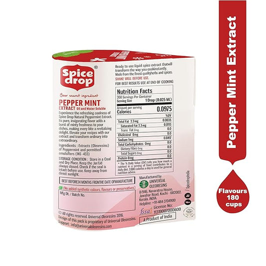 Spice Drop Peppermint Extract - Up to 180 Drops Per Bottle | Tea, Coffee, Cooking, Baking, Dessert | Rich In Quality And Aroma | No Added Color or Preservative | Vegan (0.17oz, Pack of 1)