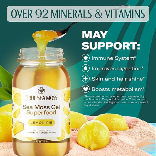 TrueSeaMoss Sea Moss Gel – Made in USA – Wildcrafted Seamoss, Fresh Fruits & Sea Vegetables – Lemon Pie, Pack of 1 (Labels may Vary)