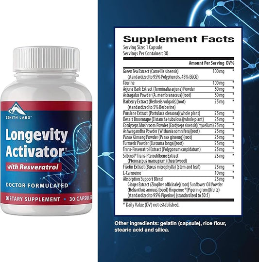 Zenith Labs Longevity Activator Anti-Aging Supplement Dietary Supplement, Natural Antioxidants with Resveratrol - Supports Immune Function and Healthy Memory, 3 Pack