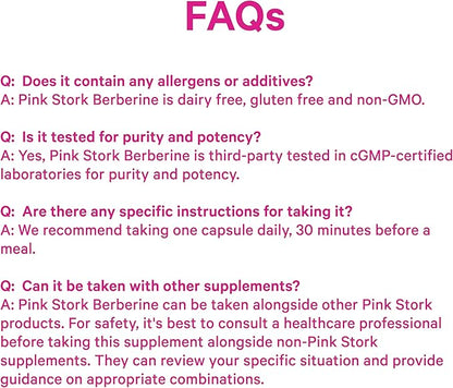 Pink Stork Berberine 500mg - Nature's GLP-1 Supplement - Daily AMPK Metabolic Activator - 500-1000 mg Metabolism + Gut Health for Women | Third-Party Tested | Vegan | Non-GMO| 30 Capsules