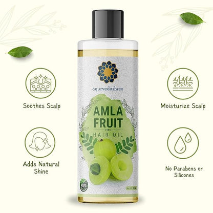 Amla Oil for Hair Growth with Bhringraj, Brahmi, Tulsi, Almond, Argan, Moringa & Clove Oils - 6.76 fl oz