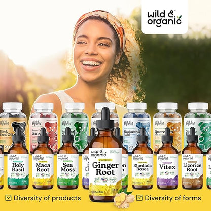 Wild & Organic Ginger Root Extract Drops - Immune & Digestive Support - Liquid Ginger Supplements - Vegan, Sugar & Alcohol-Free Tincture - 4 fl oz