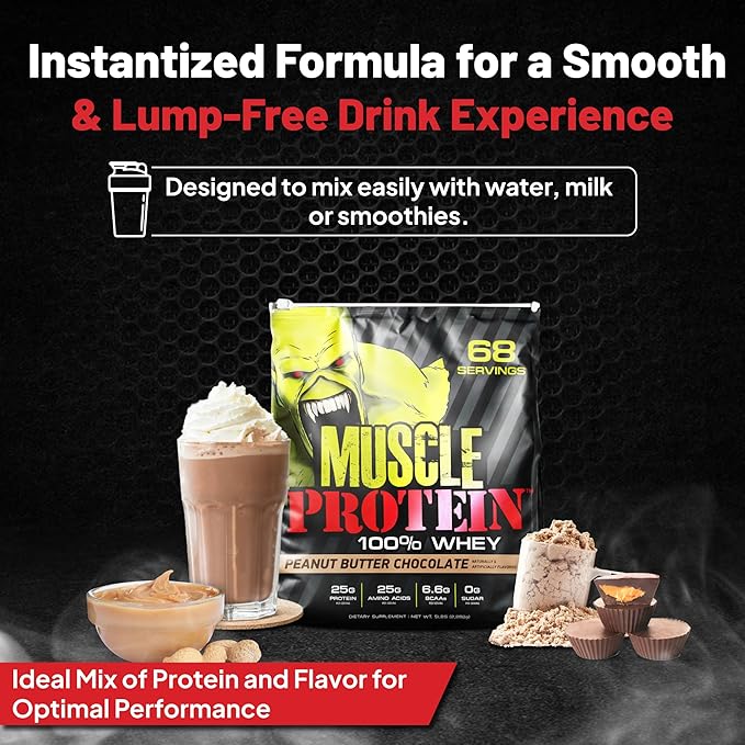 Whey Protein Powder (15 lbs/Pack of 1) – Delicious Peanut Butter-Chocolate Flavor, Cold Filtered for Maximum Absorption, 25g Protein, 6.6g BCAAs/Serving,0g Sugar-Perfect for Muscle Building & Recovery