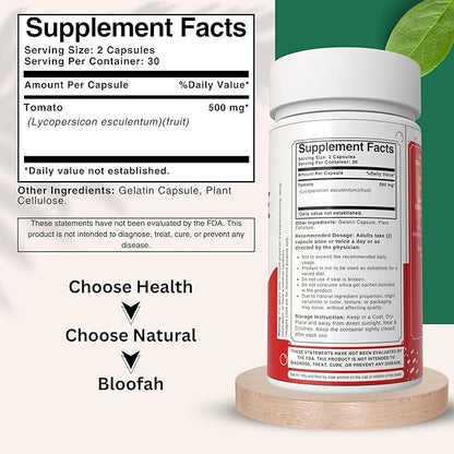 Tomato Powder (Lycopene) Capsules 500mg - 60 Count | Natural Carotenoid Supplement for Health and Wellness Support | 100% Natural, Plant Based, Gluten Free & Non-GMO Formula