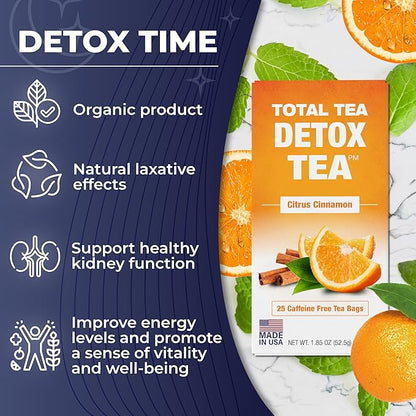 Total Tea Detox Tea & Energy Tea Set - 25 Day Detox - Herbal SIim Tea with Chamomile - Hibiscus Tea and Ginger Root for Colon Cleanse – Natural Citrus & Cinnamon Herbal Tea for Digestive Health