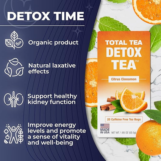 Total Tea Detox Tea & Energy Tea Set - 25 Day Detox - Herbal SIim Tea with Chamomile - Hibiscus Tea and Ginger Root for Colon Cleanse – Natural Citrus & Cinnamon Herbal Tea for Digestive Health