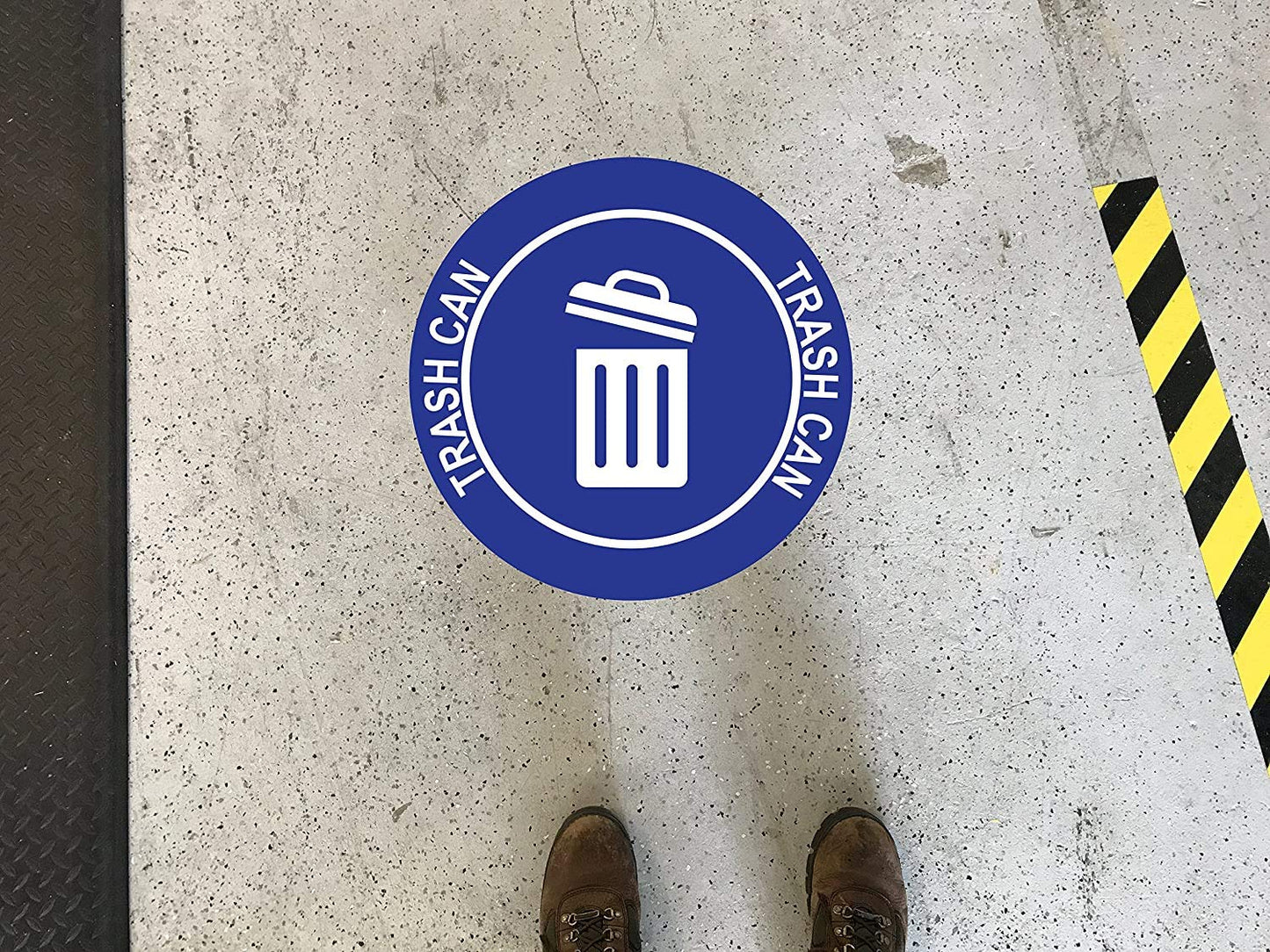 "Trash Can" Durable Laminated Vinyl Floor Sign- Sign by Graphical Warehouse- 5S Safety and Security Signage, Visual Communication Tool (22", Blue/White)