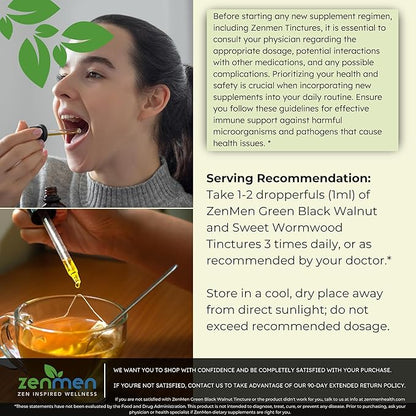 Zenmen Organic Black Walnut Wormwood Tincture – Rapid Gut Cleanse & Digestive Health, Vegan, Manufactured in The USA