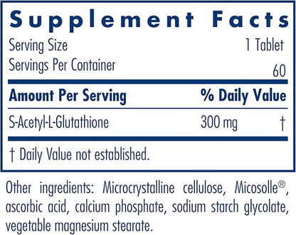 Allergy Research Group Acetyl-Glutathione - S-Acetyl-L-Glutathione, Well Absorbed Oral Immune Support, 300 mg Supplement - 60 Count