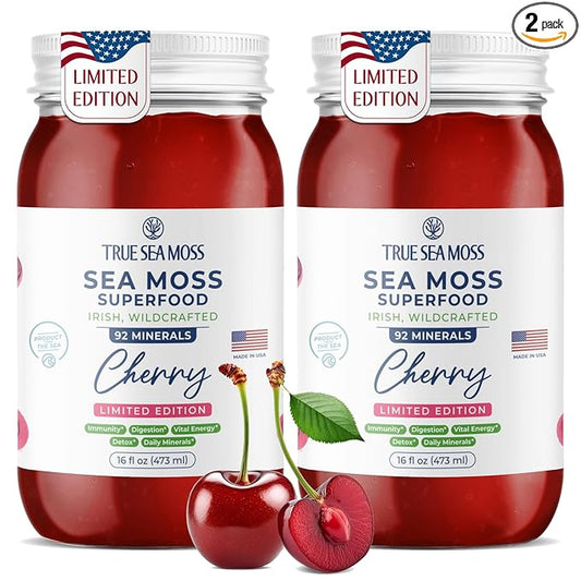 TrueSeaMoss Sea Moss Gel – Limited Edition – Made in USA – Wildcrafted Seamoss, Fresh Fruits & Sea Vegetables – Cherry, Pack of 2 (Labels May Vary)