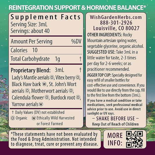 WishGarden Herbs ReBalance After Birth Hormonal - Plant-Based Herbal Supplement with Vitex Berry & Motherwort Supports Healthy Postpartum Hormone Levels and Postnatal Hormone Balance, 4oz