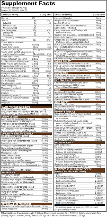 Vibrant Health, Maximum Vibrance, Complete Vegan Meal Shake with Plant-Based Protein, Chocolate Chunk, 15 Servings
