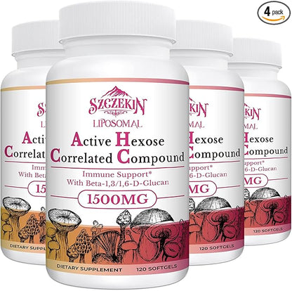1500mg Liposomal Active Hexose Correlated Supplement,480 Soft Gels Beta-Glucans with Natural Mushroom Extract, Immune System, Liver Function, Maintain T-Cell & Killer Cell Activity