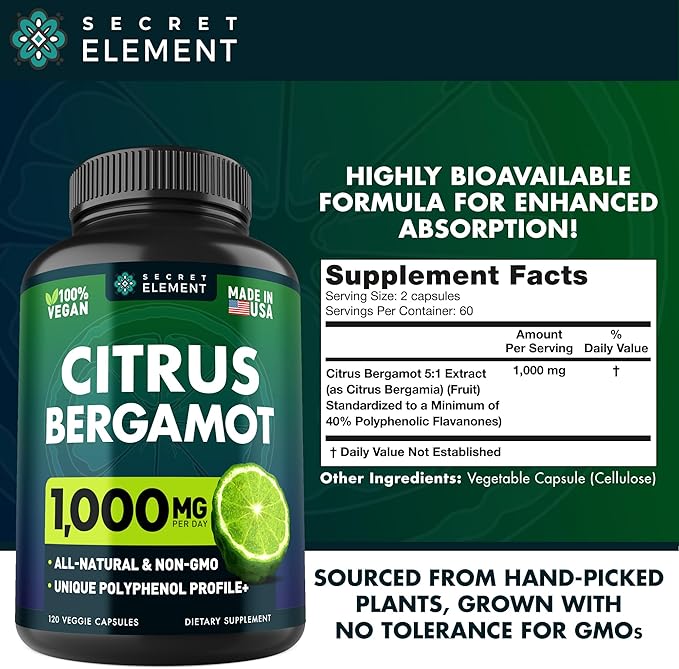 (2 PACK) Citrus Bergamot Extract 1000mg - Citrus Bergamot Supplement for Circulatory Health, Immunity, and Graceful Aging - 2x the potency of Citrus Bergamot 500mg - 240 Vegan Citrus Bergamot Capsules