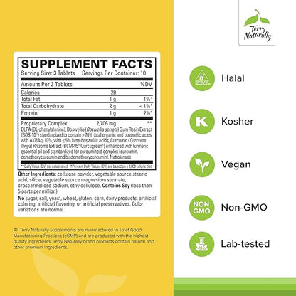 Terry Naturally Curamin Extra Strength - Curcumin & Boswellia Supplement for Healthy Circulation Support - Turmeric Supplement to Support Joints, Muscle Health & Endorphin Production - 30 Tablets